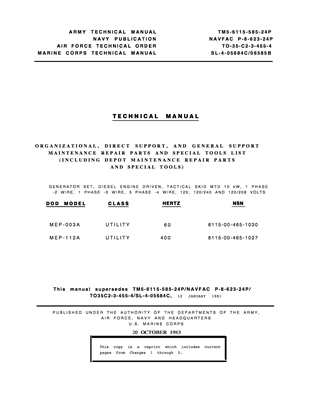 TM 5-6115-585-24P Illustrated Parts for MEP 003A Generator